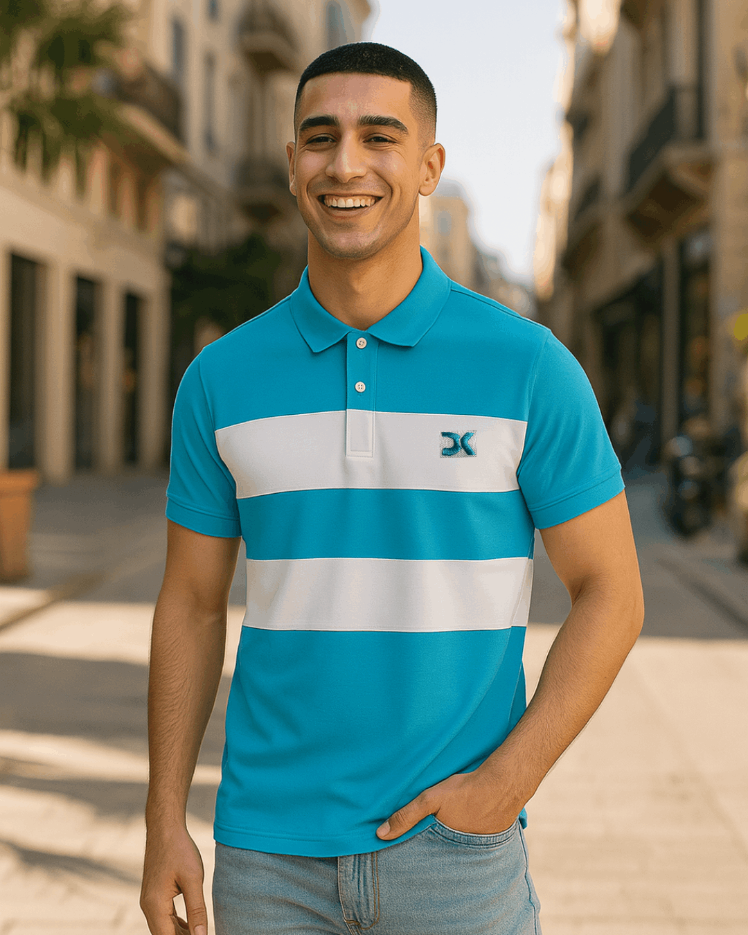Turquoise Blue with White new Polo T-Shirt New