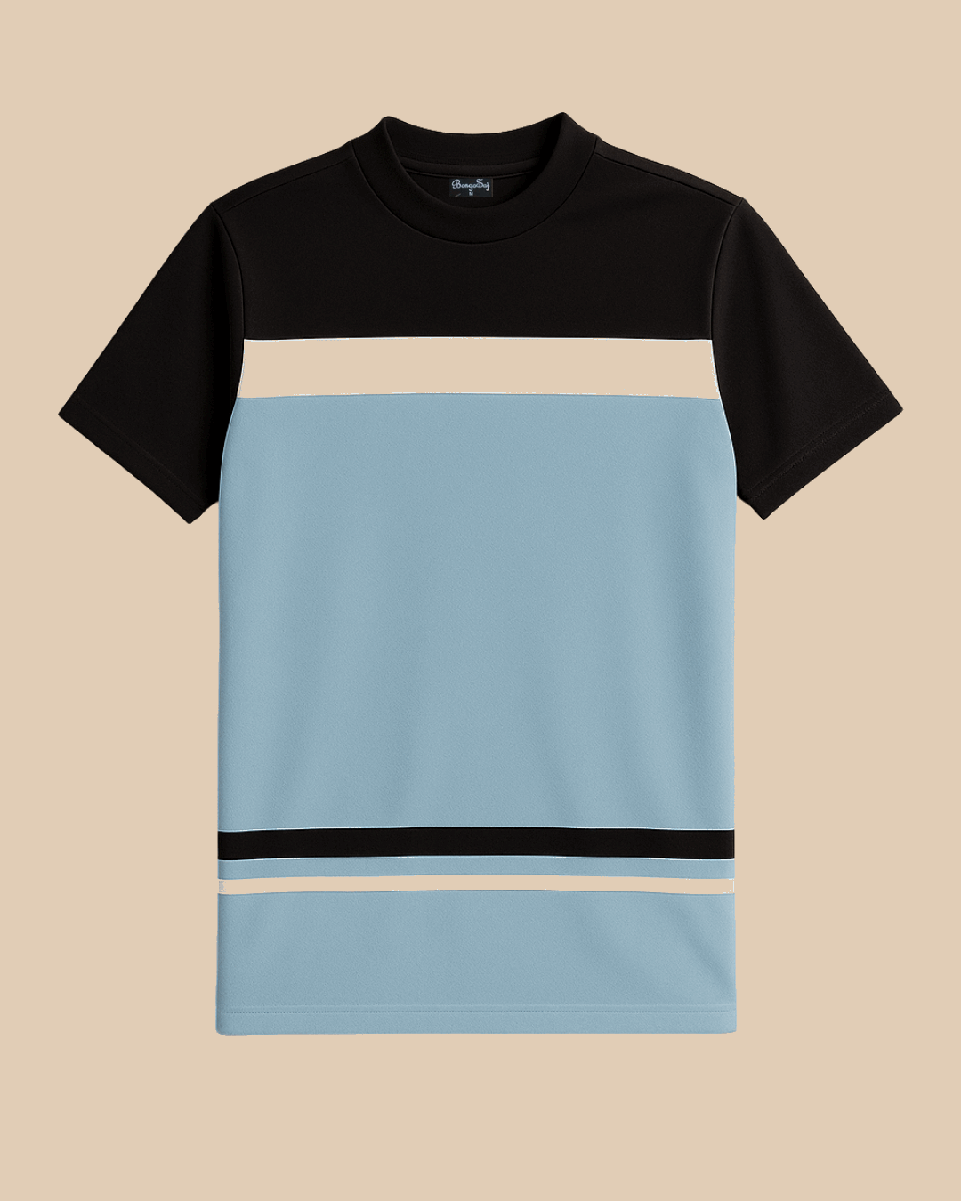Half Sleeve Lycra Sky Blue Bottom Stripes T-Shirt