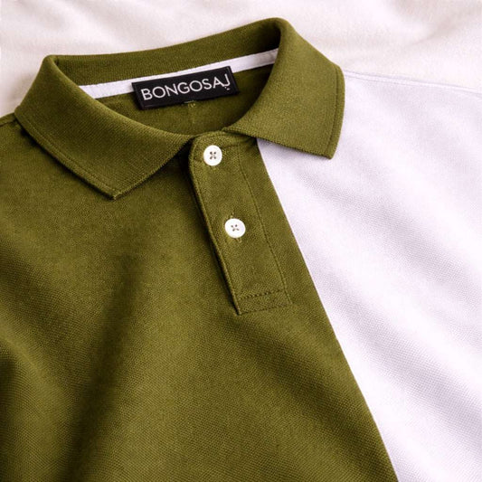 Premium Dual Tone Cotton Polo T-Shirt for Men | Olive Green & White
