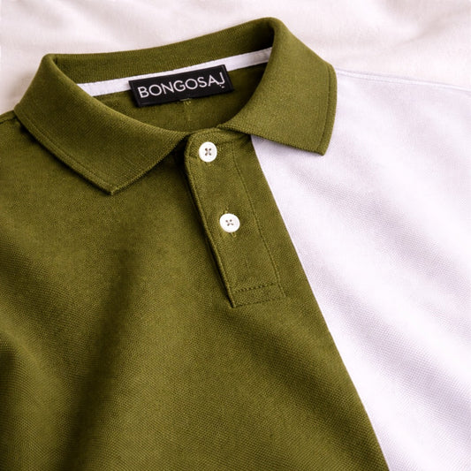 Premium Dual Tone Cotton Polo T-Shirt for Men | Olive Green & White