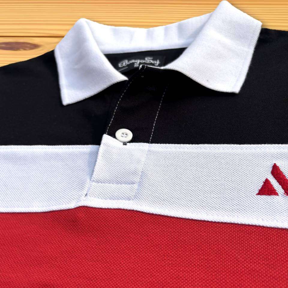 White Collar Polo T-Shirt Black & Red, Black 3 Stripe