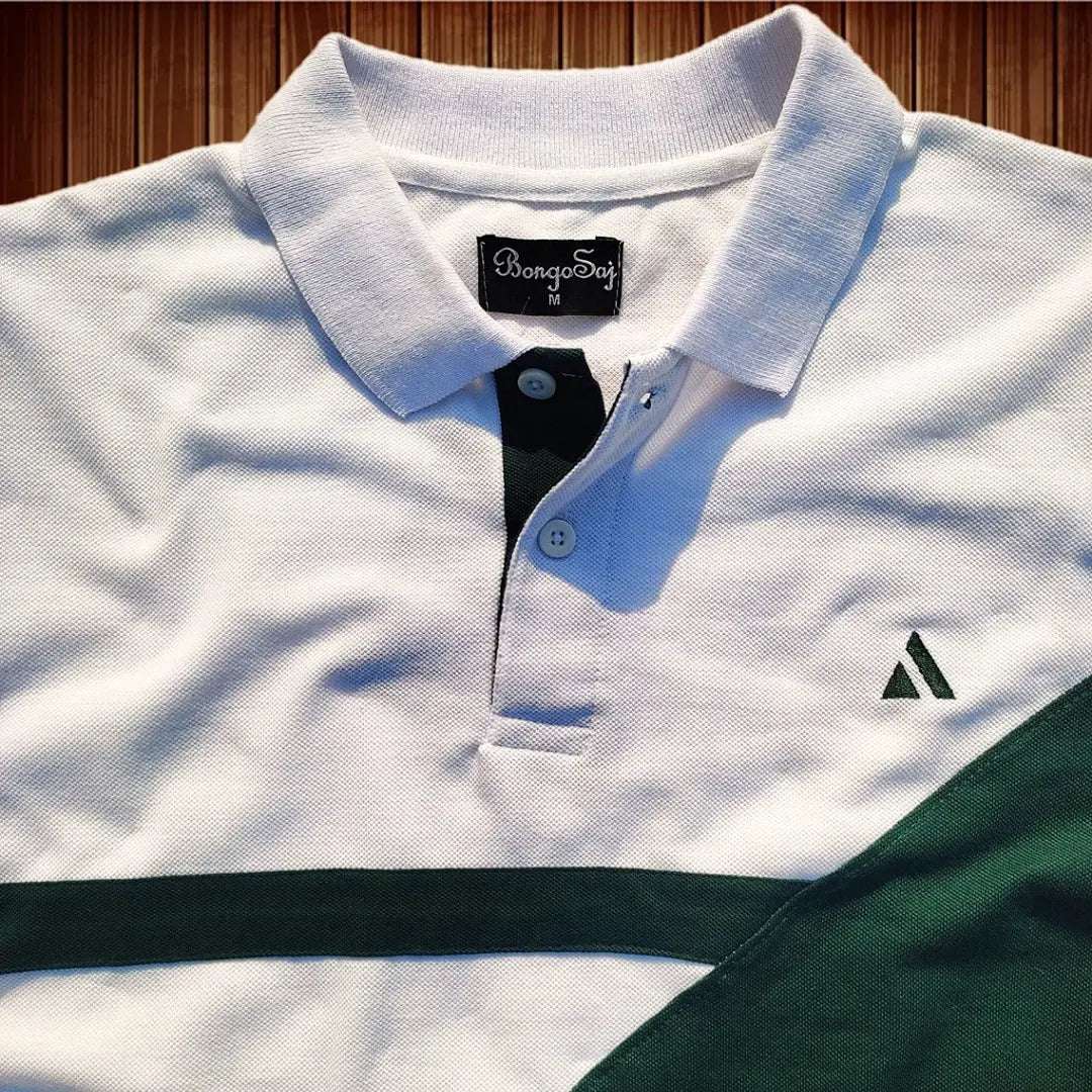 White & Pine Green 3-Stripe Polo T-Shirt