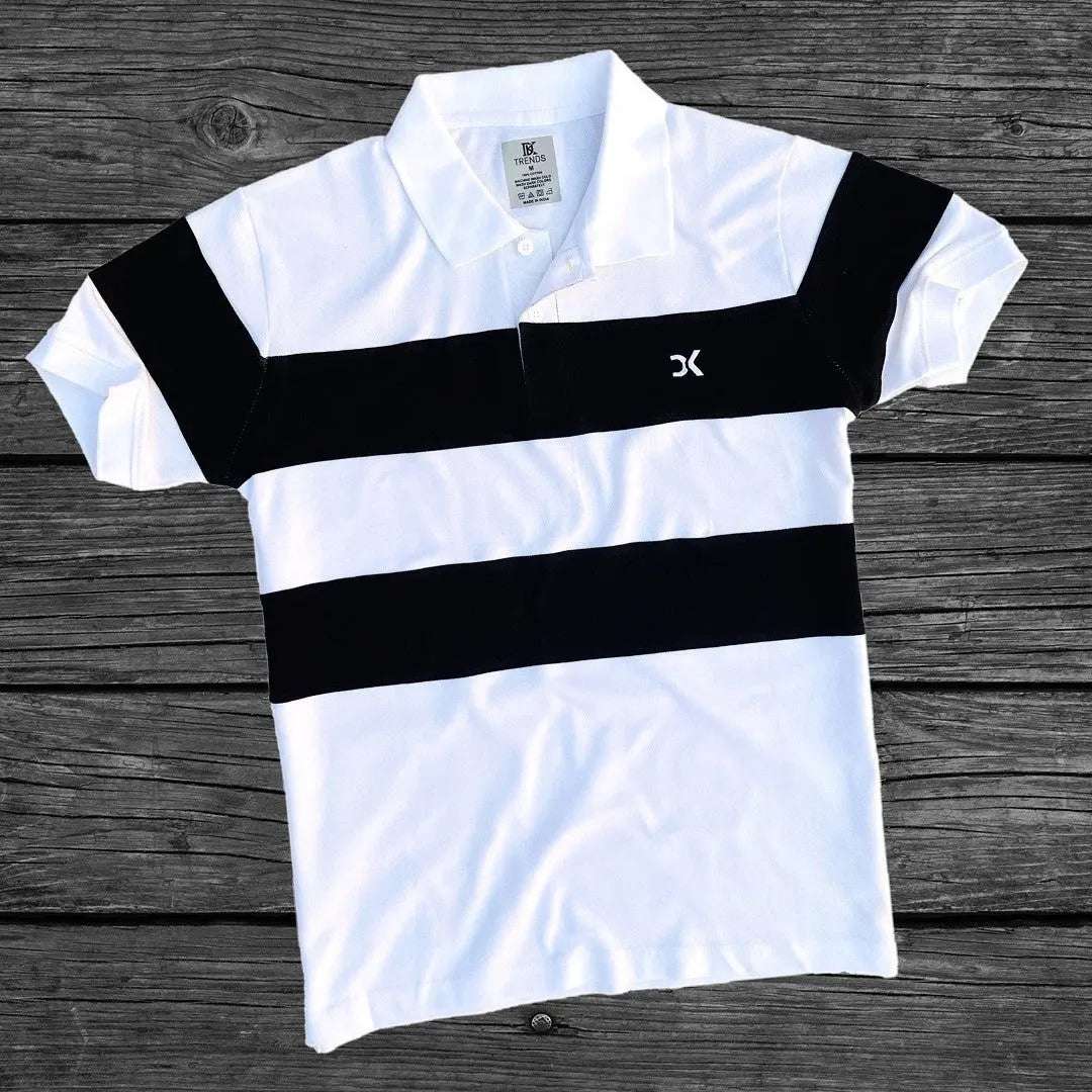 Men's Polo T-Shirt White with Black new – Stylish Wear – sparkcolours