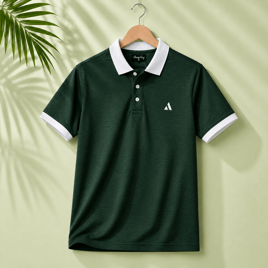 Classic Dark Green Polo T-Shirt | White Collar & Cuffs