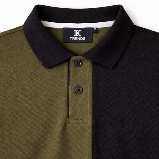 Half Olive Green with Black Polo T-Shirt