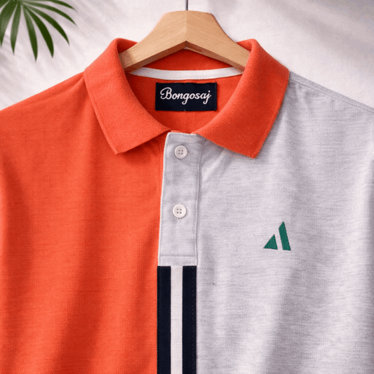 Half Orange with Grey stripe Polo T-Shirt