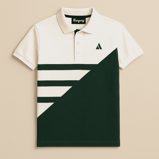 White & Pine Green 3-Stripe Polo T-Shirt