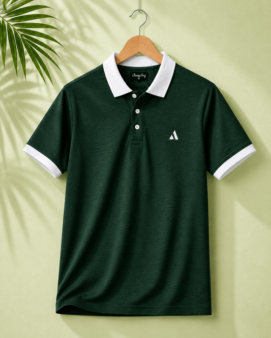 Classic Dark Green Polo T-Shirt | White Collar & Cuffs