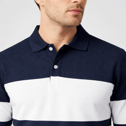 Men’s Full Sleeve Popcorn Fabric Polo T-Shirt – Navy Blue, White & Merun Colorblock