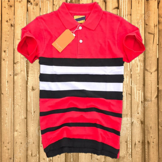 Autostripe Red Black and White Polo T-Shirt