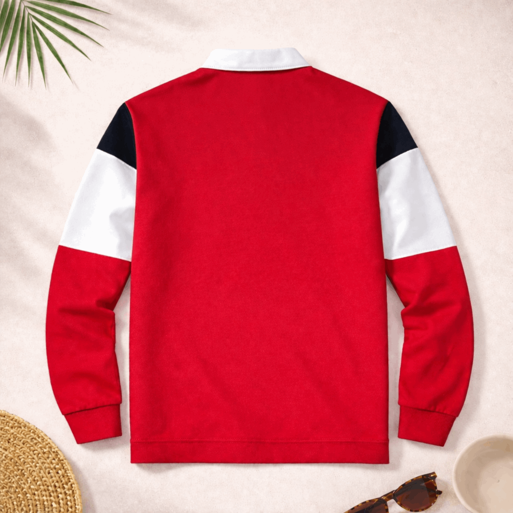 Full Sleeve Collar T-Shirt Black  White & Red