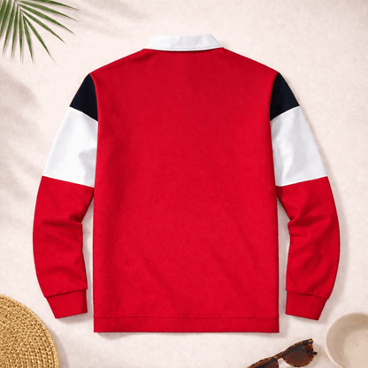 Full Sleeve Collar T-Shirt Black  White & Red