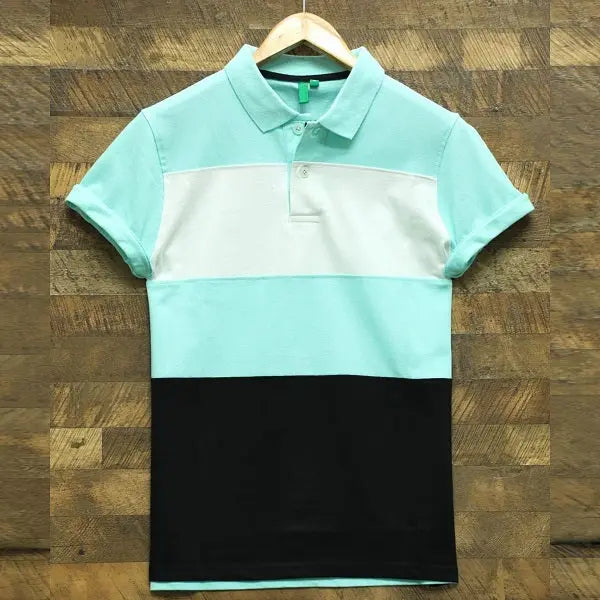 Baby Blue Black & White Polo T-Shirt