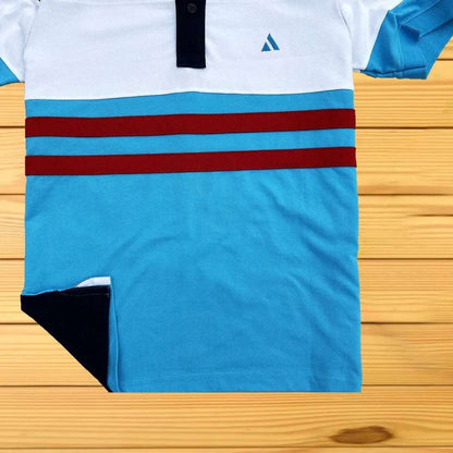 Black, White & Turquoise Blue Polo T-Shirt with Red Stripe