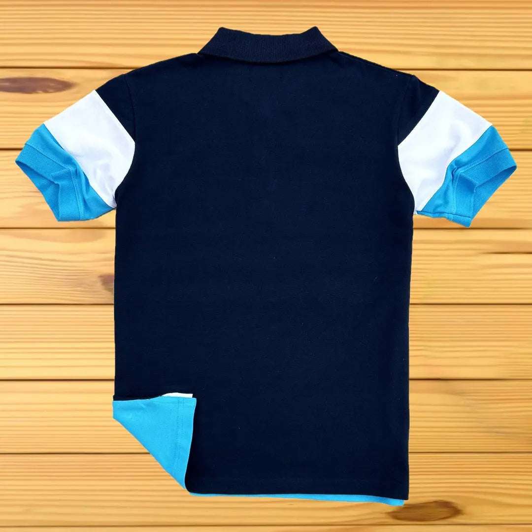 Black, White & Turquoise Blue Polo T-Shirt with Red Stripe
