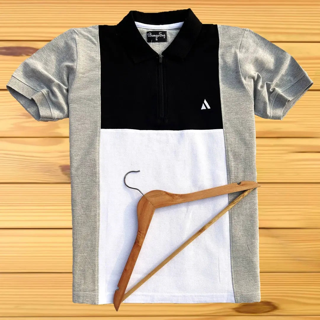 Black & Melange Polo T-Shirt with Chain