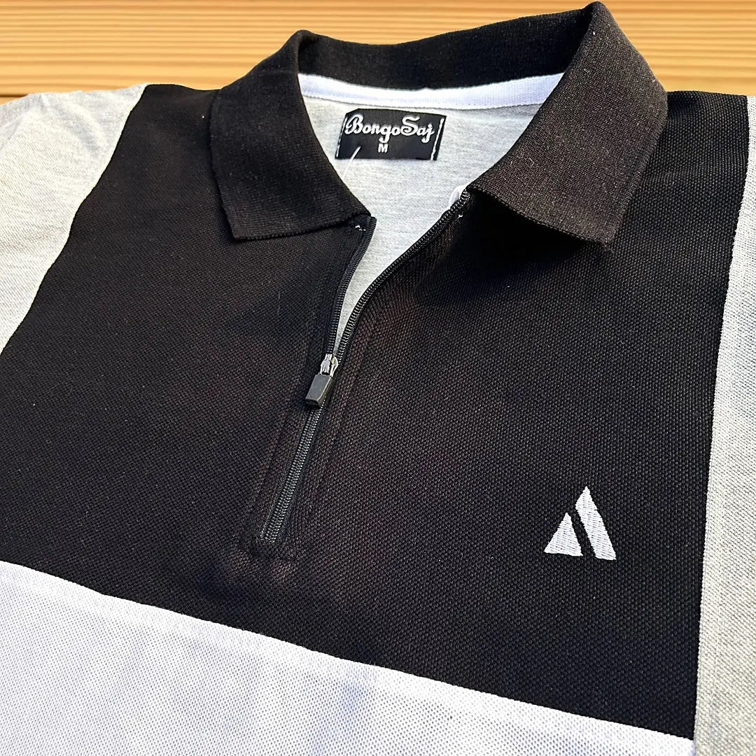 Black & Melange Polo T-Shirt with Chain