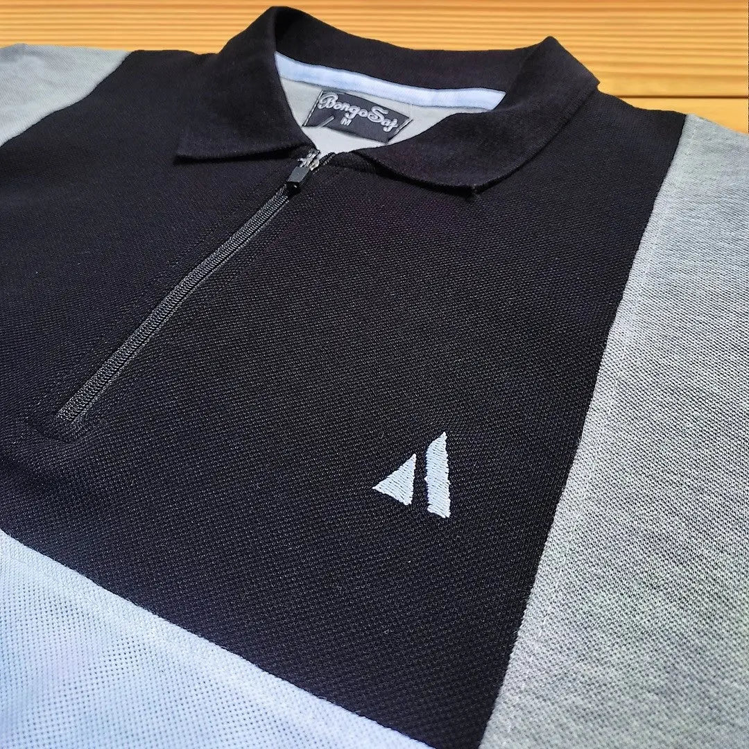 Black & Melange Polo T-Shirt with Chain