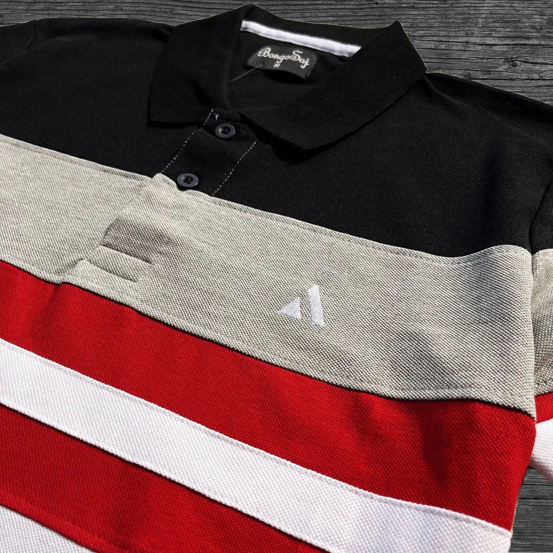 Black Melange White with Red Stripe Polo T-Shirt