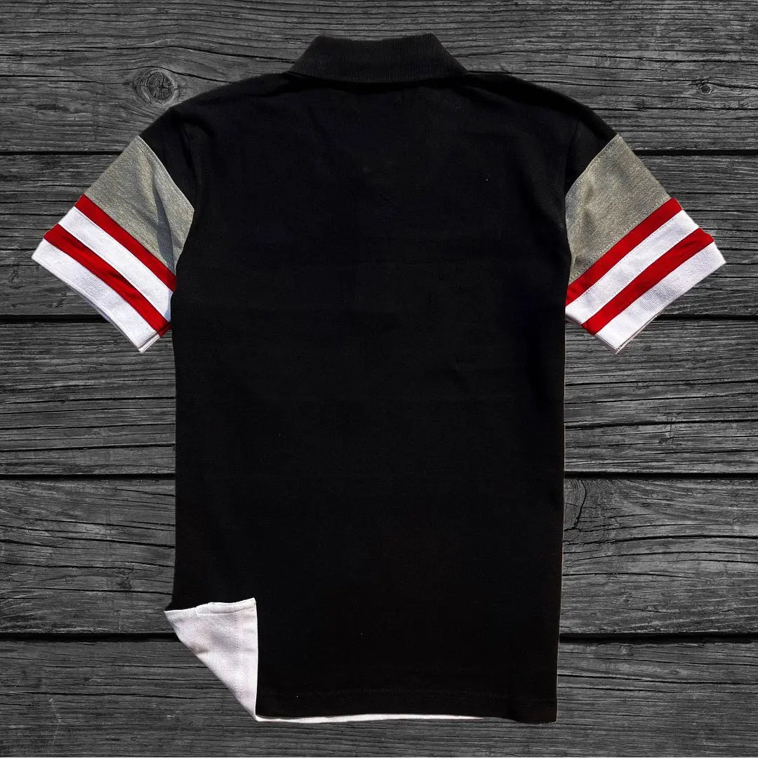 Black Melange White with Red Stripe Polo T-Shirt