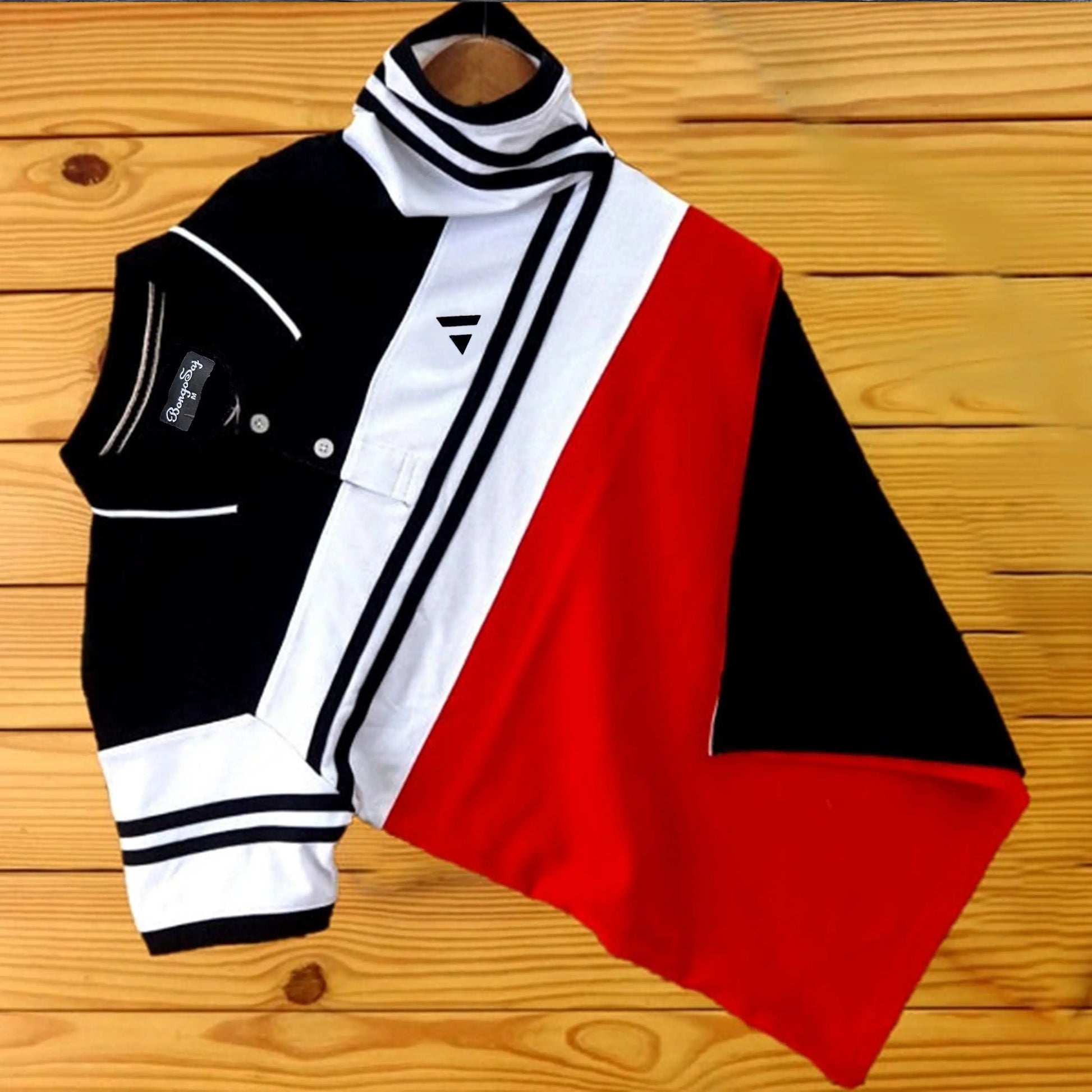 Black White & Red With Black Stripe Polo T-Shirt