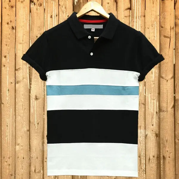 Black White & Teal Blue Polo T-Shirt