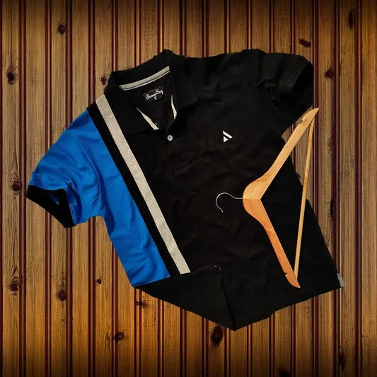 Black & blue with Melange vertical stripe Polo T-Shirt