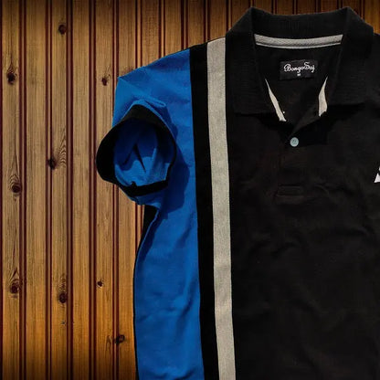 Black & blue with Melange vertical stripe Polo T-Shirt