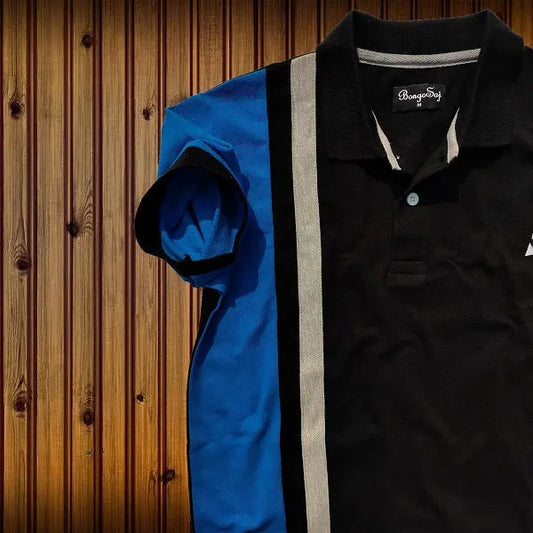 Black & blue with Melange vertical stripe Polo T-Shirt