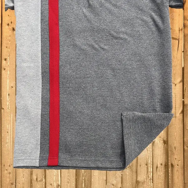 Charcoal Melange Grey Polo T-Shirt with Red Vertical Stripe