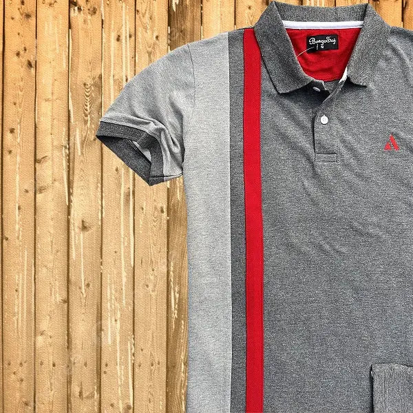 Charcoal Melange Grey Polo T-Shirt with Red Vertical Stripe