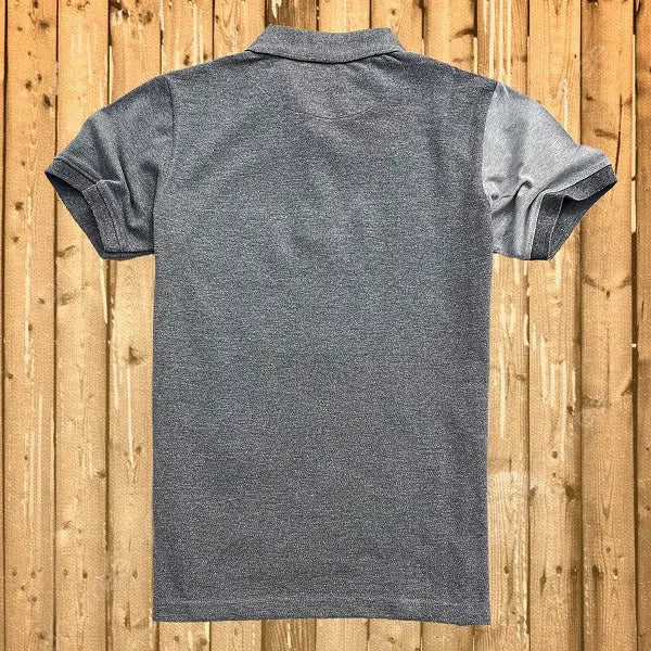 Charcoal Melange Grey Polo T-Shirt with Red Vertical Stripe