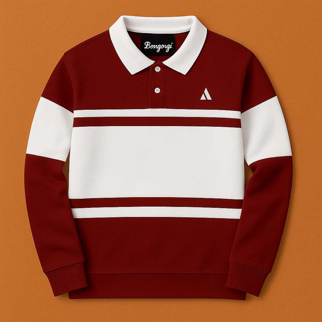 Full Sleeve Collar T-Shirt Maroon & White 2-Stripes new