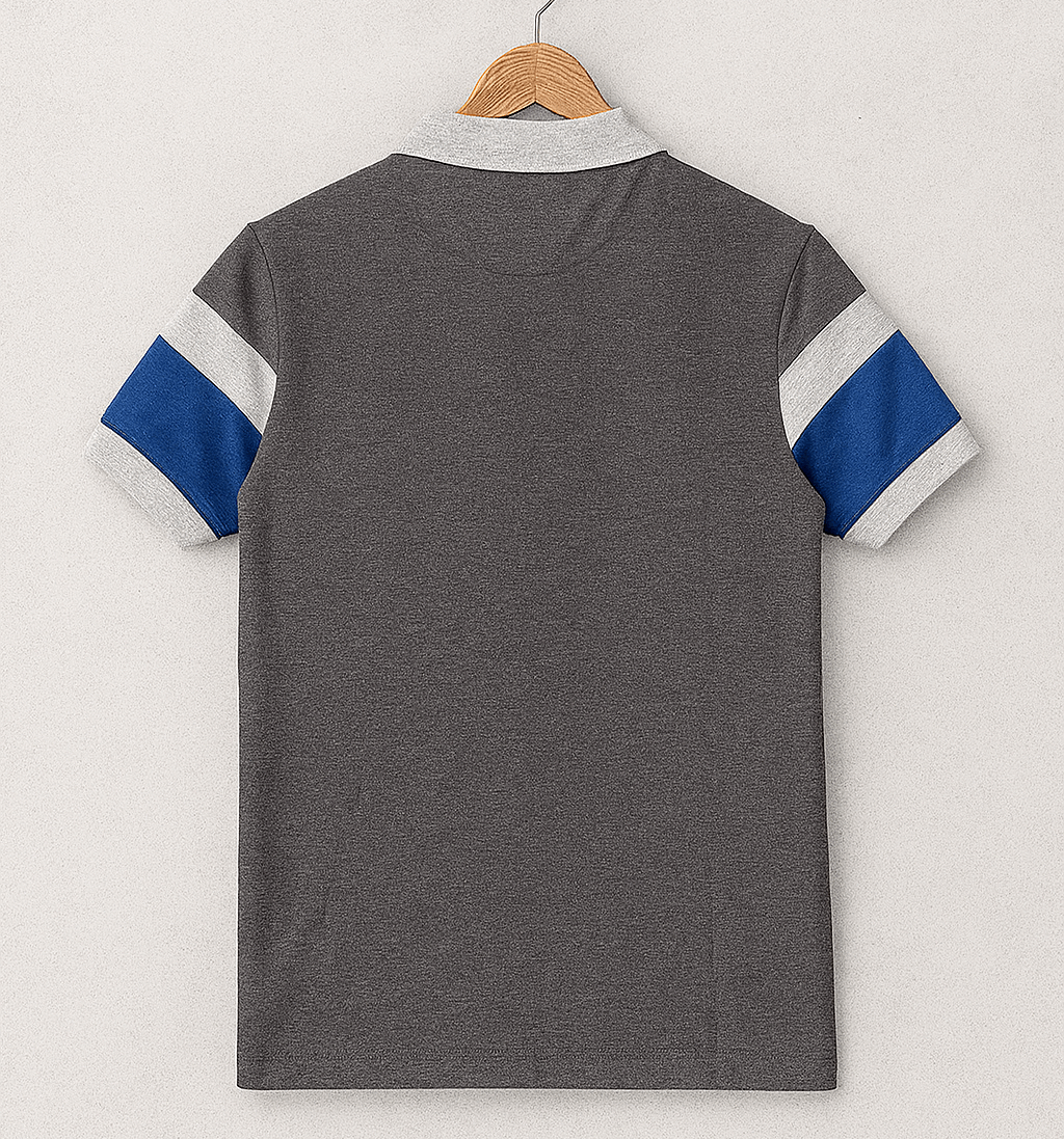 Grey Collar Polo T-Shirt Intense Grey with Blue 3 Stripes