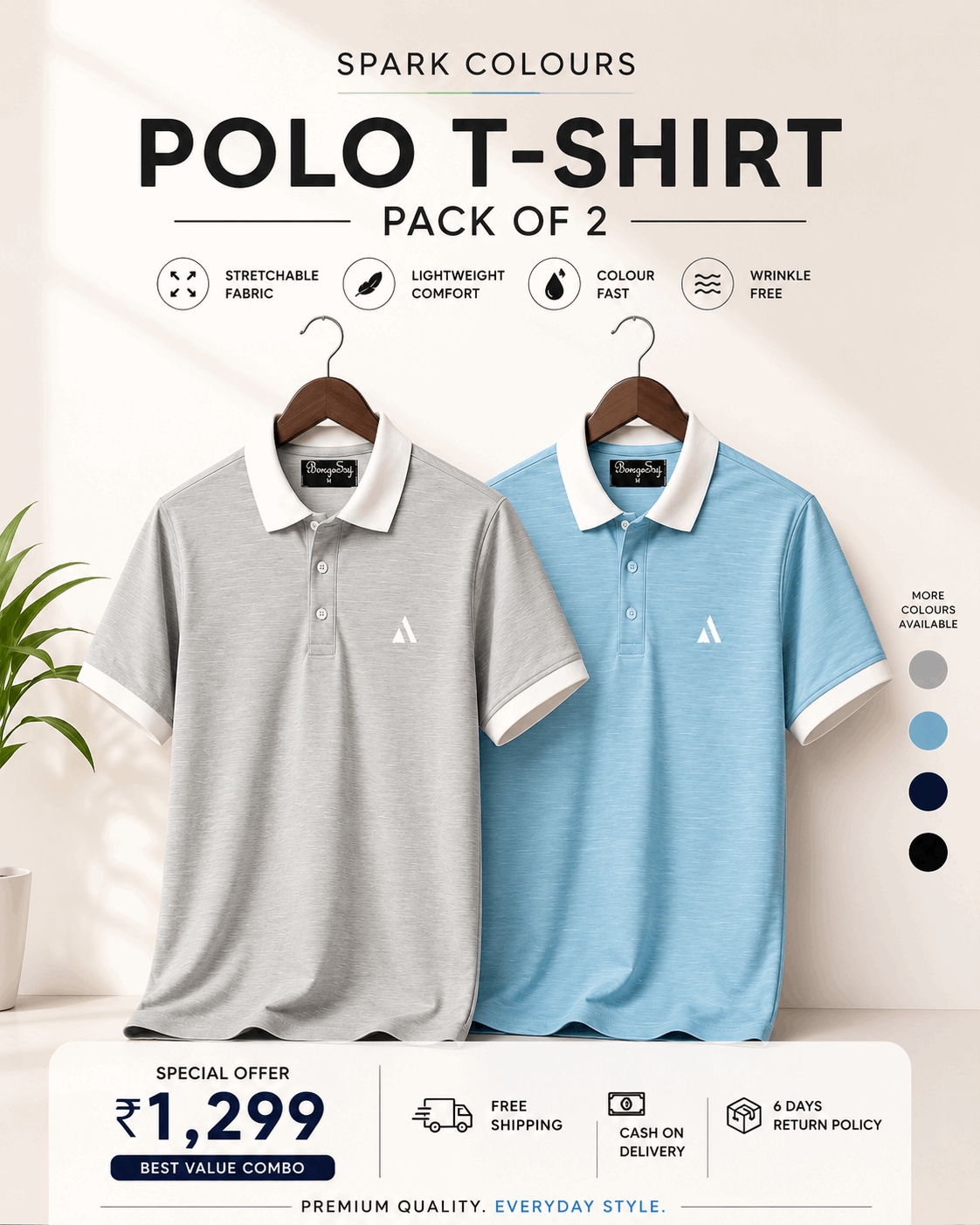 Premium Polo T-Shirt Combo Pack for Men – Grey & Sky Blue