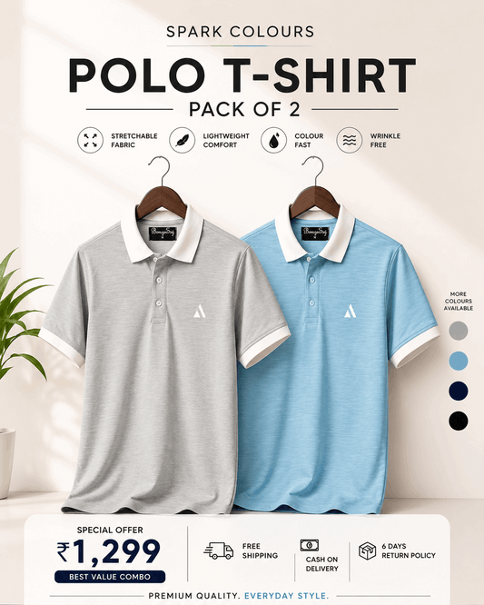 Premium Polo T-Shirt Combo Pack for Men – Grey & Sky Blue