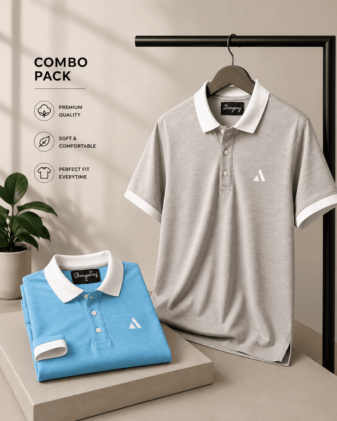 Premium Polo T-Shirt Combo Pack for Men – Grey & Sky Blue