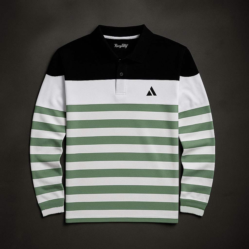 Men Full Sleeve T Shirt Black white with Parakeet Green