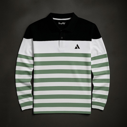 Men Full Sleeve T Shirt Black white with Parakeet Green