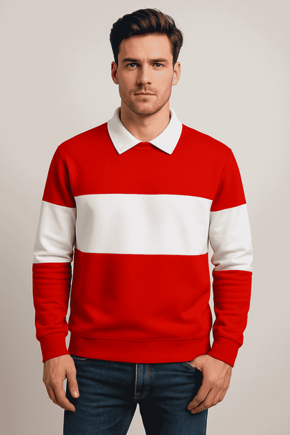 Full Sleeve Collar T-Shirt Red with White