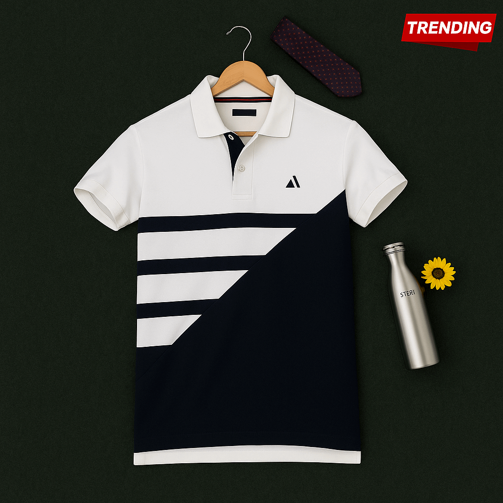 White & Black 3-Stripe Polo T-Shirt