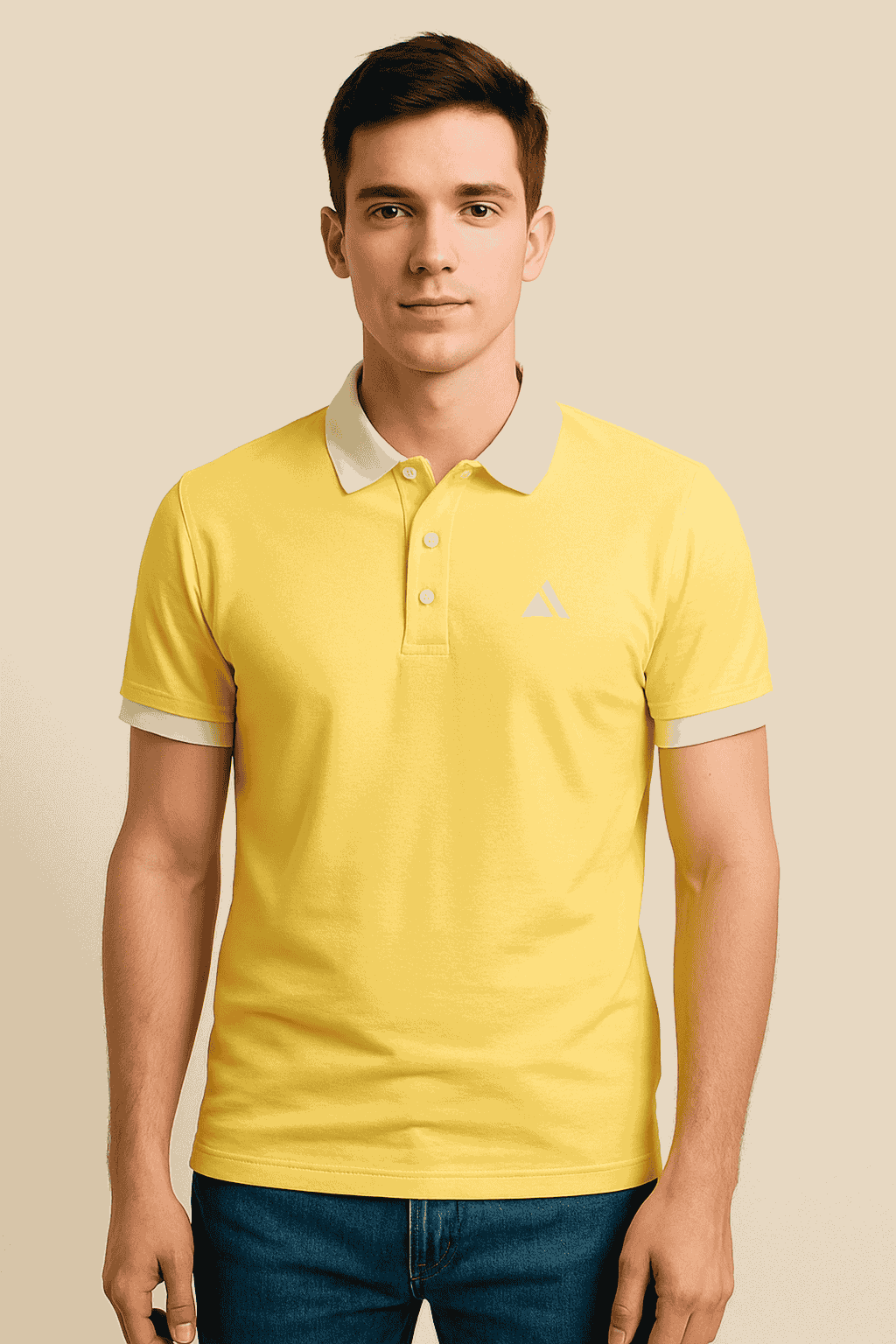 Classic Yellow Polo with White Collar & Cuffs