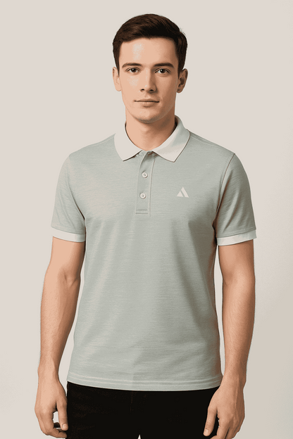 Classic Grey Polo T-Shirt | White Collar & Cuffs