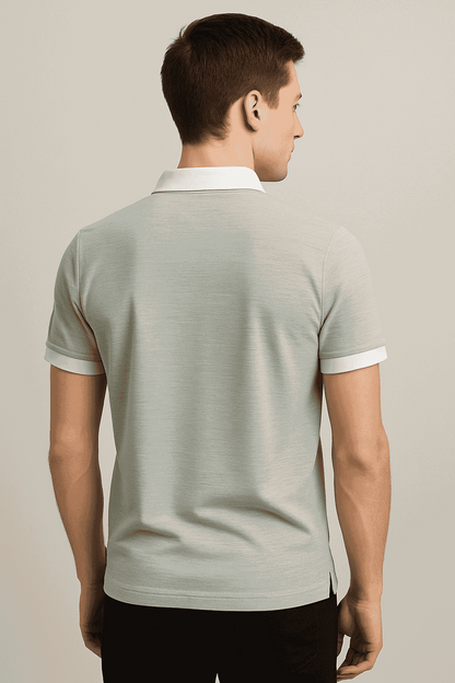Classic Grey Polo T-Shirt | White Collar & Cuffs