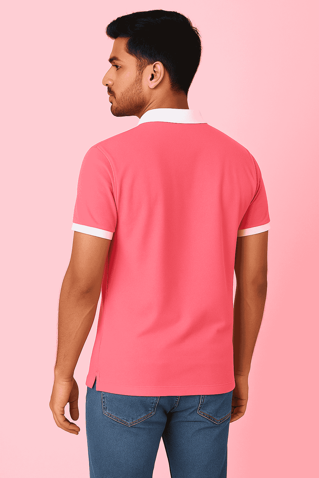 Classic Bright Pink Polo T-Shirt – White Collar Edition