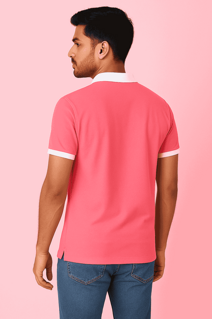 Classic Bright Pink Polo T-Shirt – White Collar Edition