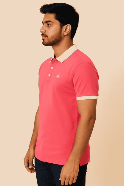 Classic Bright Pink Polo T-Shirt – White Collar Edition