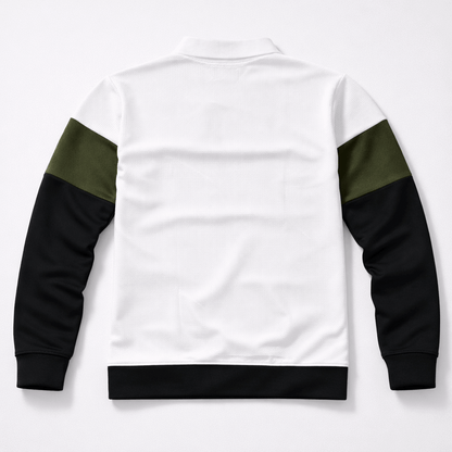 Premium Polo T-Shirt White–Olive Green–Black Colorblock