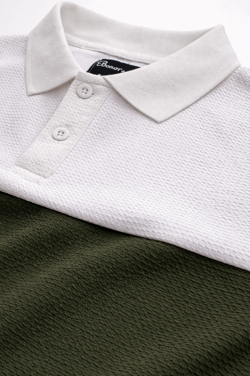 Premium Polo T-Shirt White–Olive Green–Black Colorblock