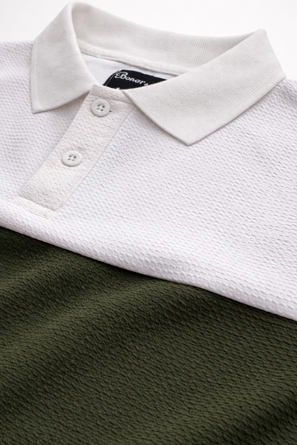 Premium Polo T-Shirt White–Olive Green–Black Colorblock